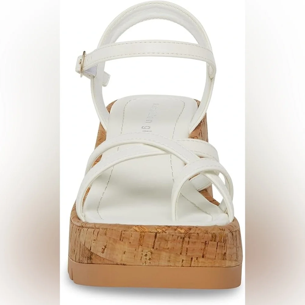 NIB Madden Girl Vault Cork Wedge Sandal 7.5 White Strappy Platform Coconut Girl